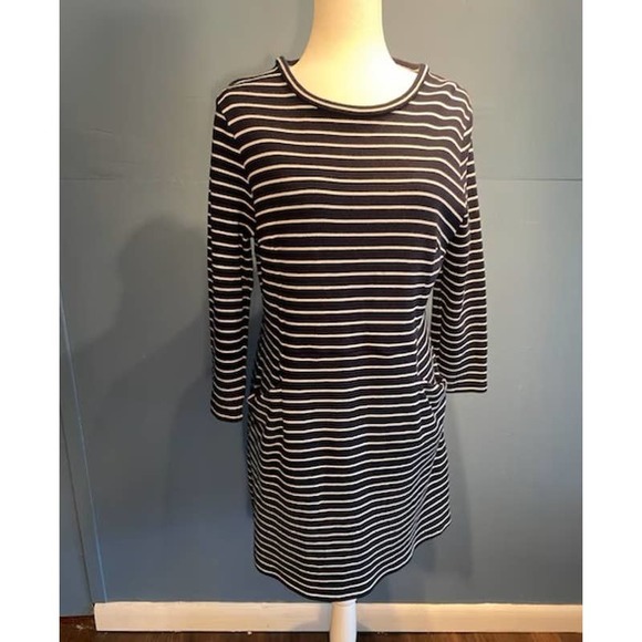 Alex Marie Size XL Sweater Dress 3/4 Sleeves Black White Stripe with‎ Pockets - Picture 1 of 5